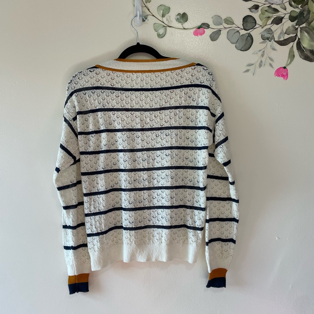 Sita Murt V-Neck Striped Lace Knit Sweater, US Size 10 - Picture 2 of 12